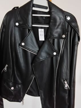 Express Black Faux Leather Moto Jacket with Silver Hardware